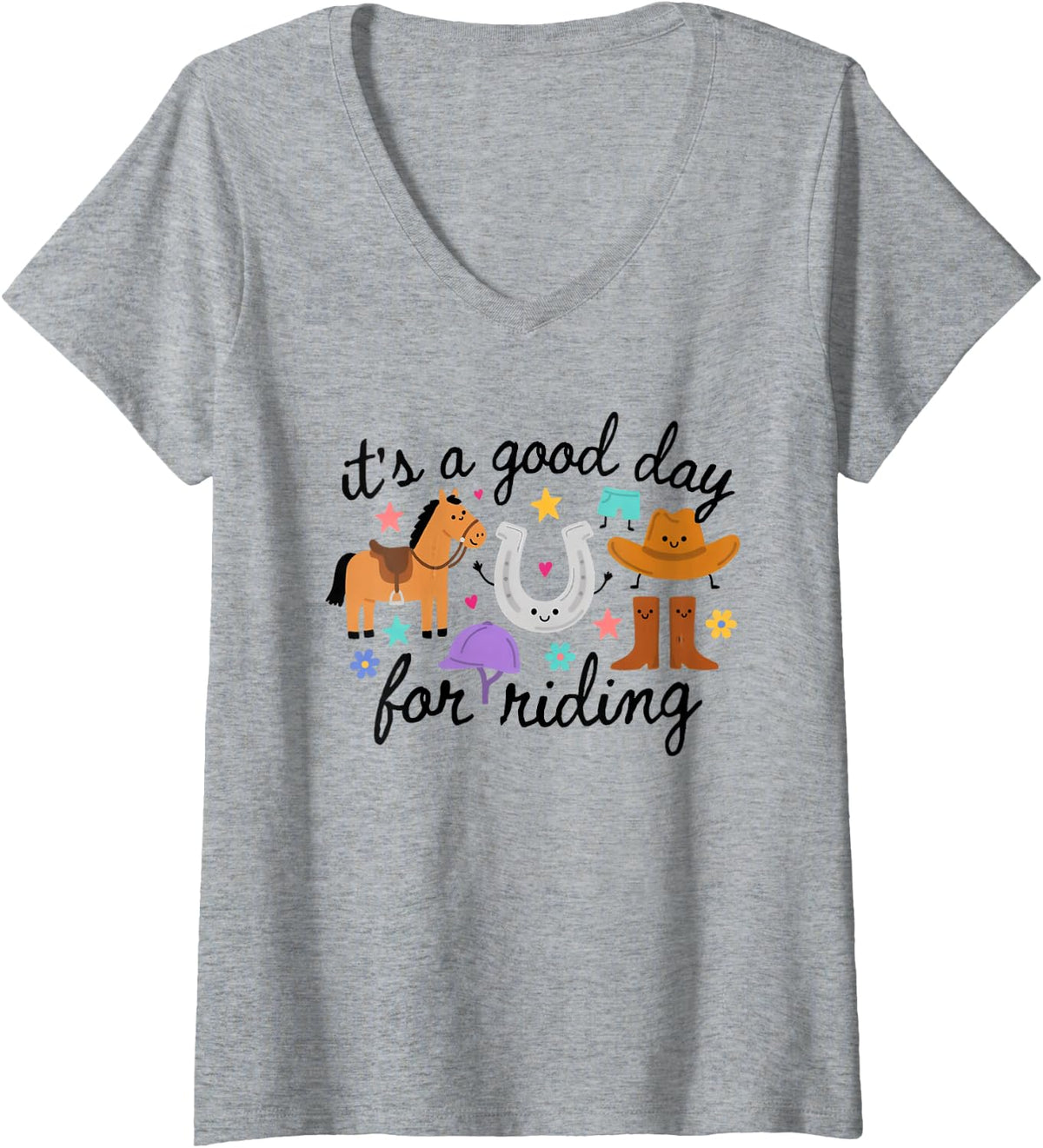 Women's Horseback Riding Equestrian Sports Horse Rider Ride Horses V-Neck T-Shirt - Heather Grey