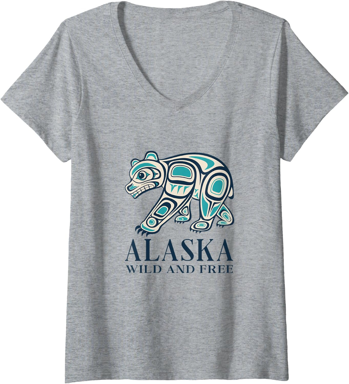 Women's Alaska State Pride Alaska Tribal Art Alaskan Bear V-Neck T-Shirt - Heather Grey