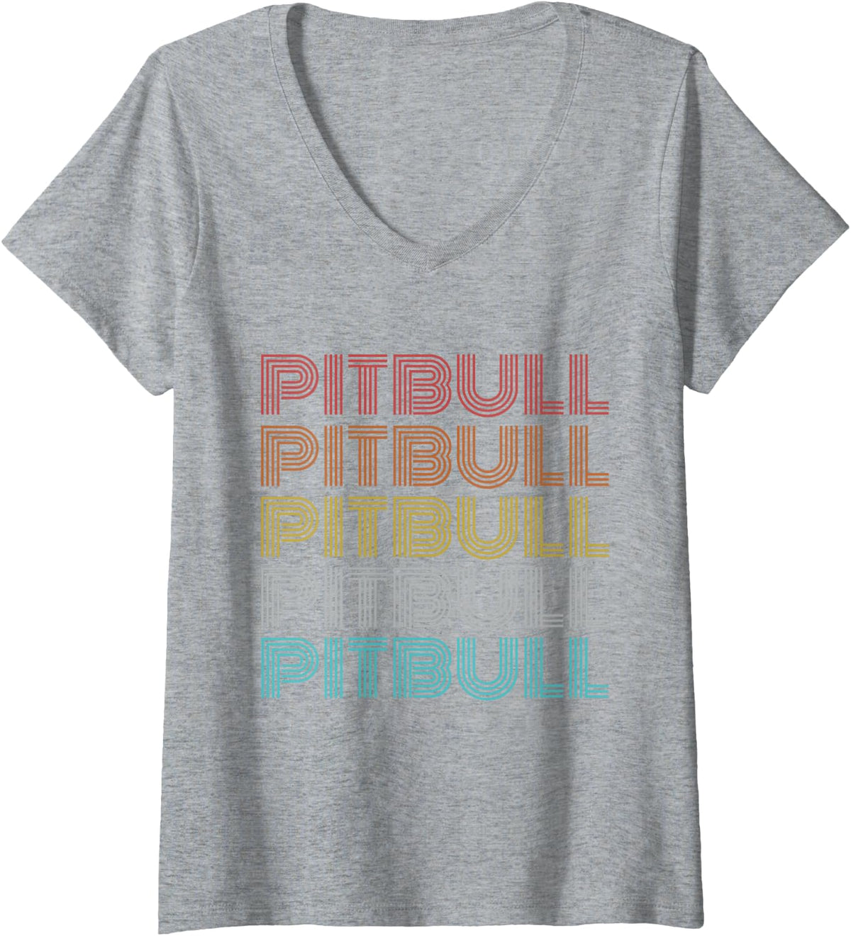 Womens Retro Vintage Pitbull V-Neck T-Shirt - Heather Grey