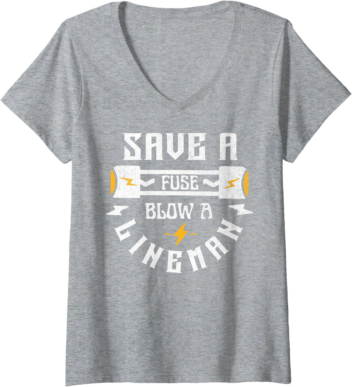 Women's Save A Fuse Blow A Lineman V-Neck T-Shirt - Heather Grey