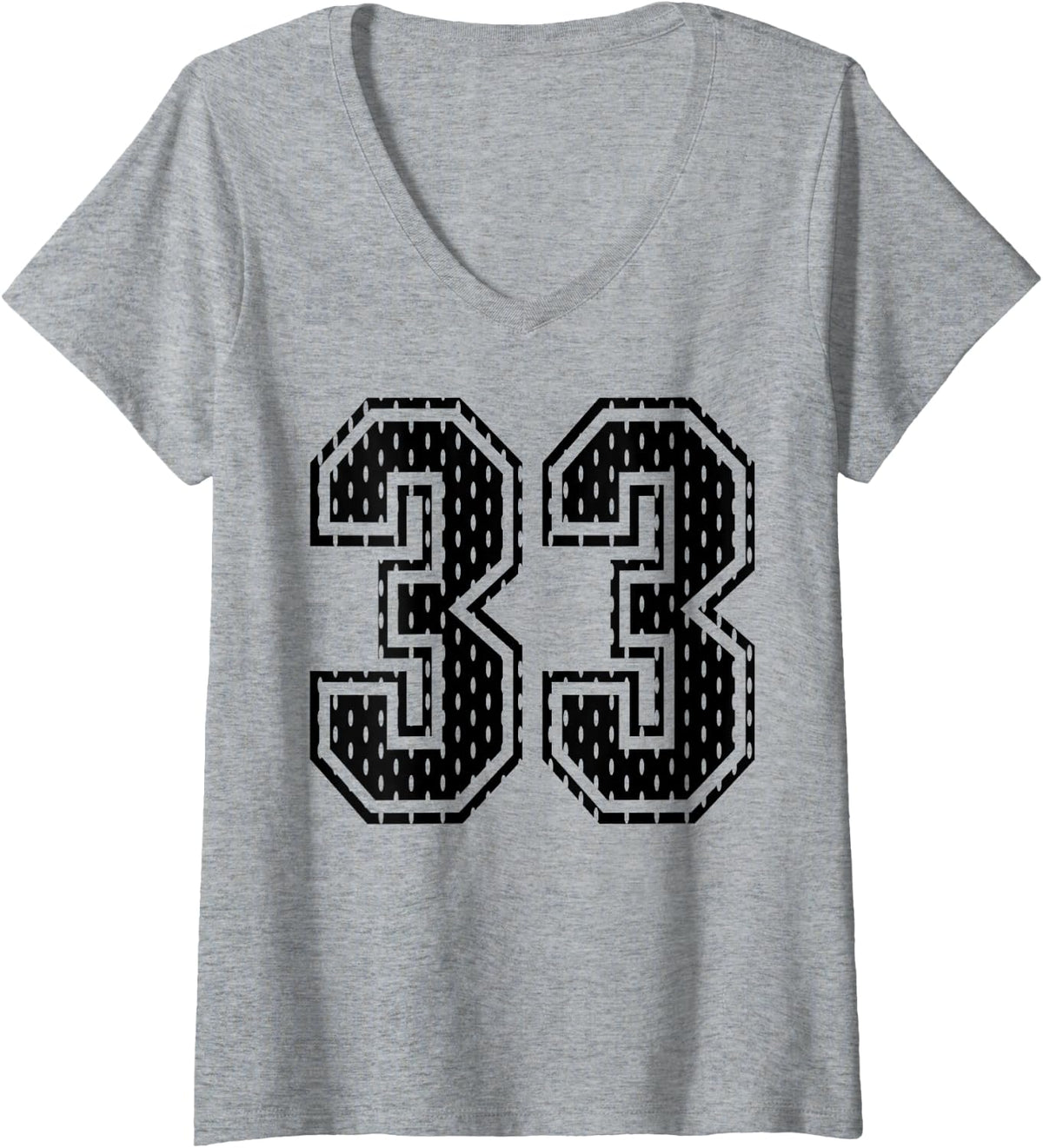 Women's Black Number 33 Sports Fan #33 Jersey Shirt Team Player V-Neck T-Shirt - Heather Grey