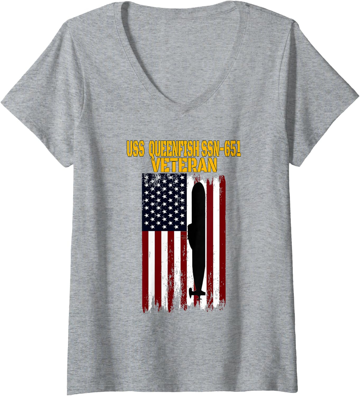 Women's USS Queenfish SSN-651 Submarine Veterans Day Father's Day V-Neck T-Shirt - Heather Grey