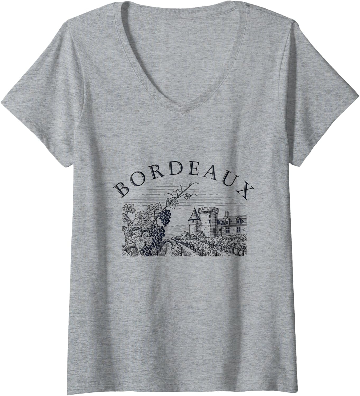 Womens Bordeaux France Wine Region Winery Vineyard Chateau V-Neck T-Shirt - Heather Grey