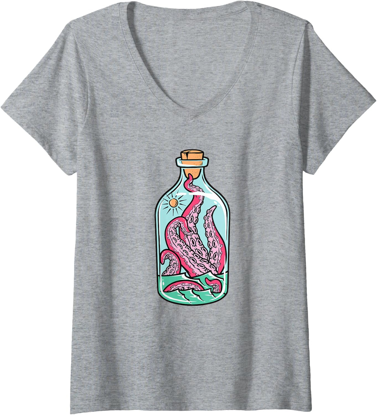 Women's Octopus in a Bottle V-Neck T-Shirt - Heather Grey