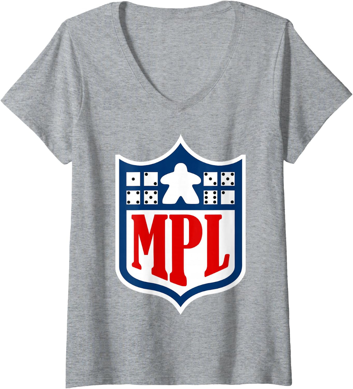 Women's Meeple League MPL, Funny Board Game, Meeple-Inspired Design V-Neck T-Shirt - Heather Grey