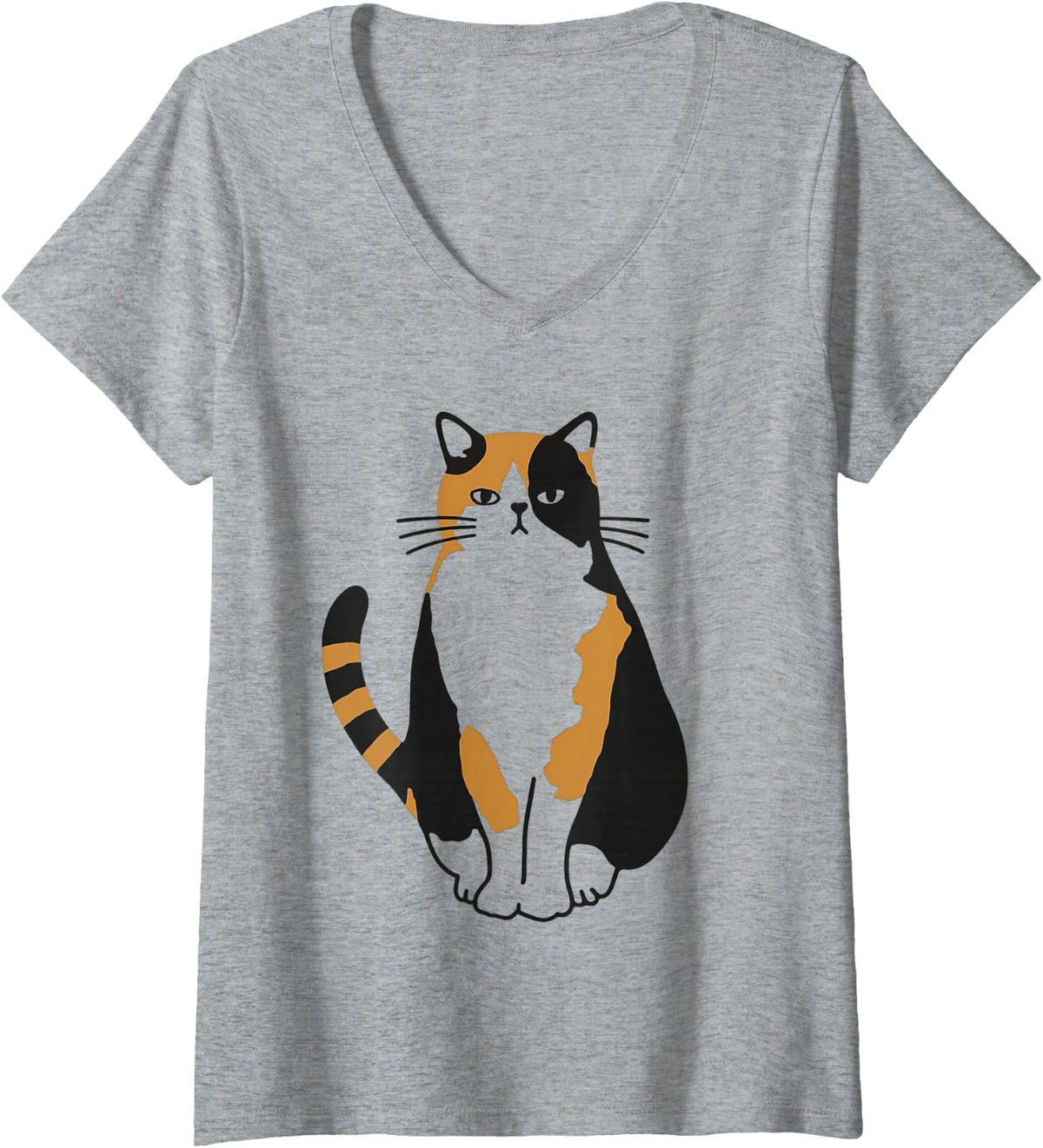 Women's Calico Cat Portrait Realistic Feline Art for Cat Lovers V-Neck T-Shirt - Heather Grey