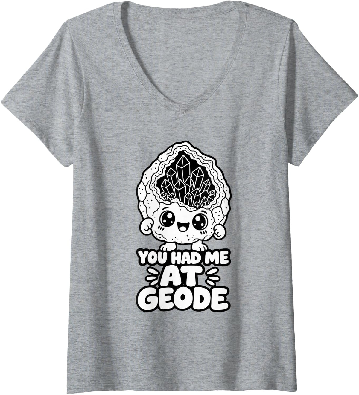 Women's Geology You Had Me At Geode Funny Cute Crystal Kids V-Neck T-Shirt - Heather Grey