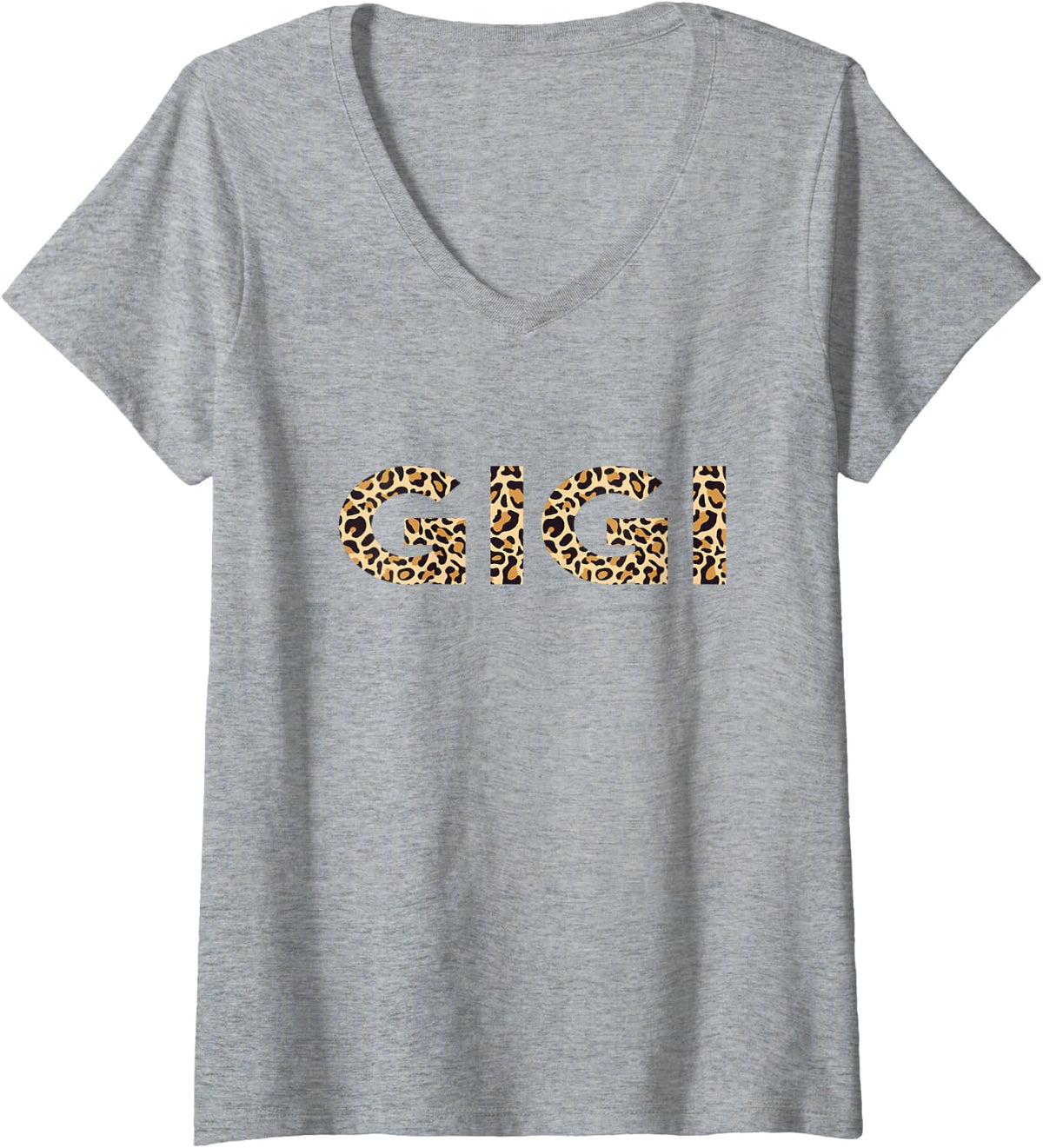 Womens Gigi Leopard For Women Grandma Christmas Mother's Day V-Neck T-Shirt - Heather Grey