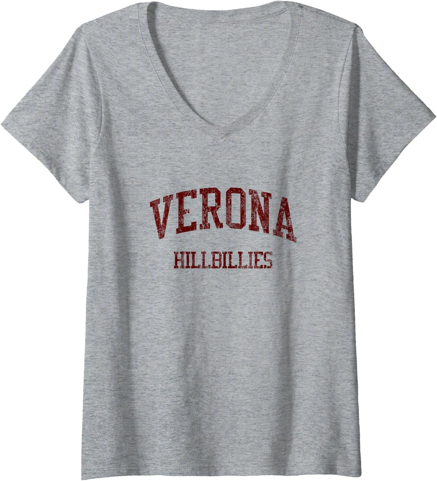 Womens Verona High School HS Verona NJ Vintage Sports V-Neck T-Shirt - Heather Grey