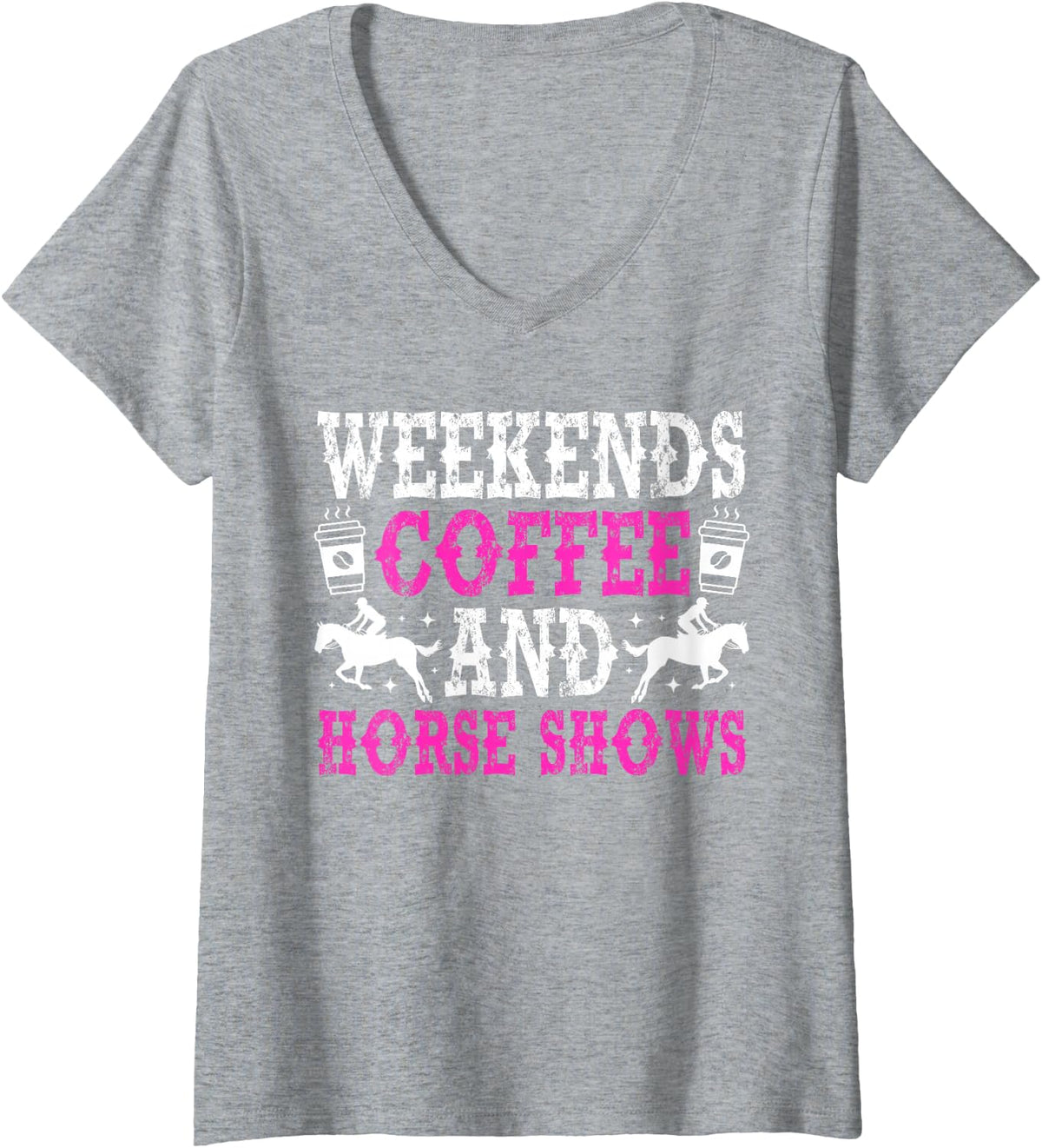 Women's Weekends Coffee and Horse Show Mom Equestrian Mama V-Neck T-Shirt - Heather Grey