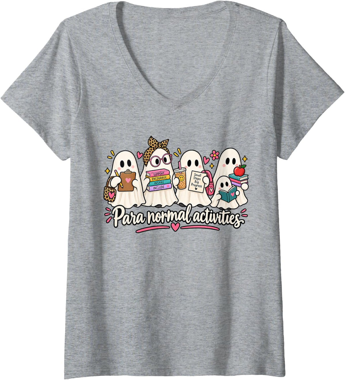 Women's para Normal Activities Funny Ghost Halloween Teacher V-Neck T-Shirt - Heather Grey
