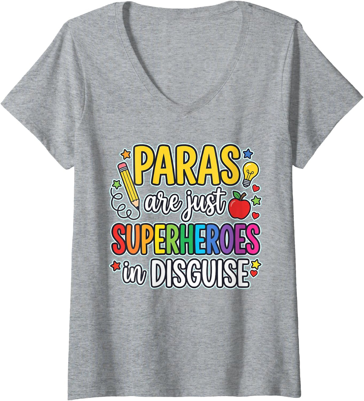 Women's Paras are Just Superheroes in Disguise School Art V-Neck T-Shirt - Heather Grey