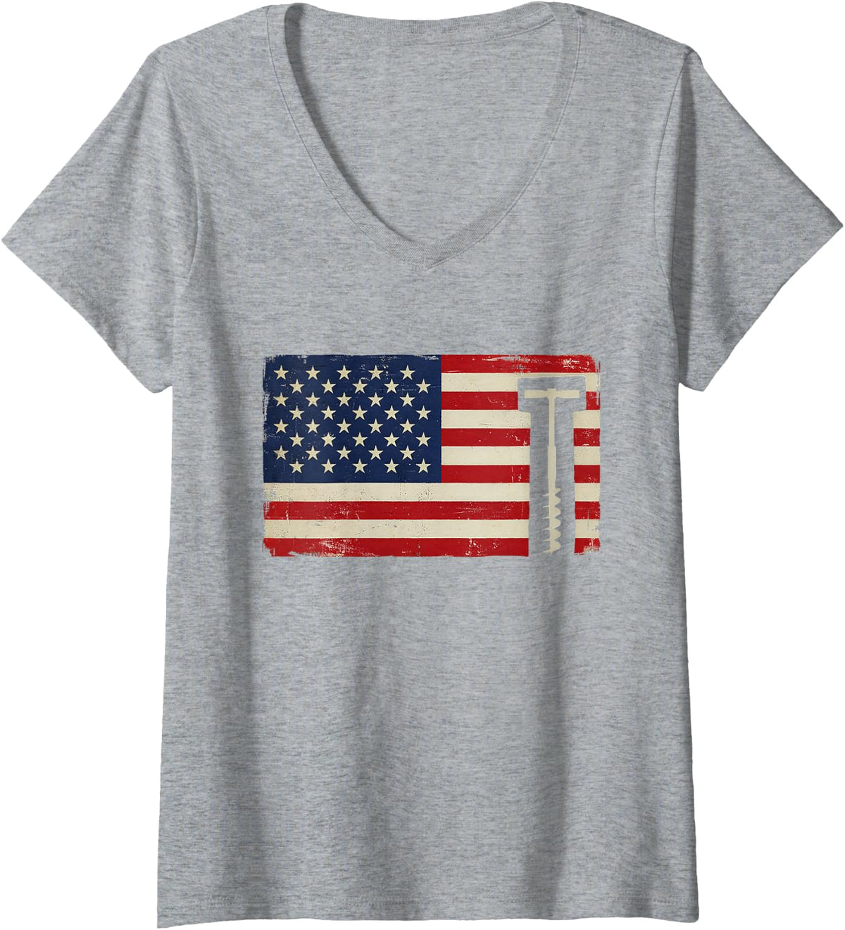 Women's Ice Fisherman Fishing USA V-Neck T-Shirt - Heather Grey