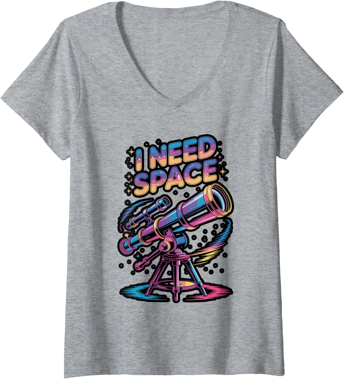 Women's I Need Space Telescope Galaxy Stargazing Pun V-Neck T-Shirt - Heather Grey