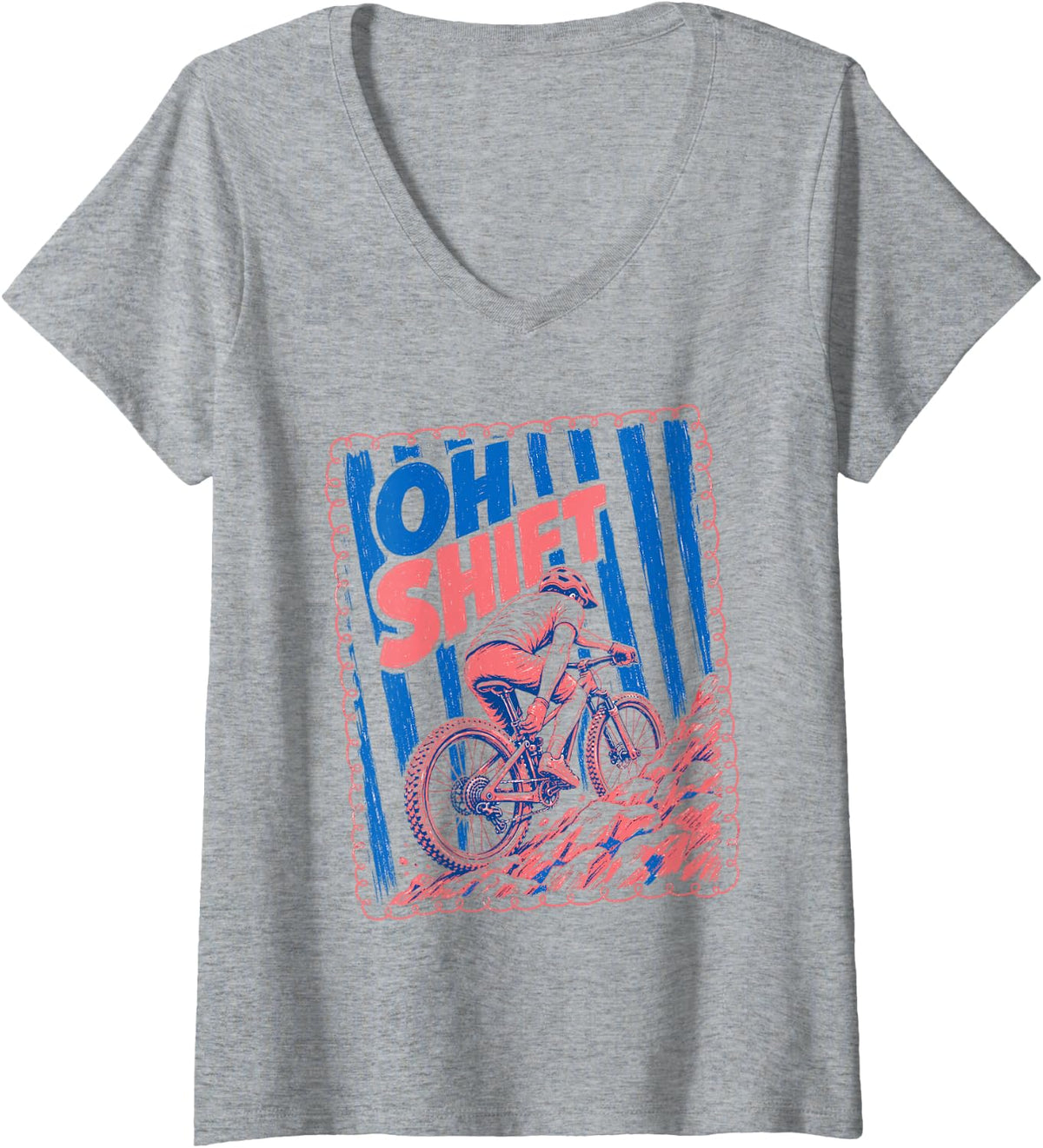 Women's Oh Shift Mountain Bike Rider V-Neck T-Shirt - Heather Grey