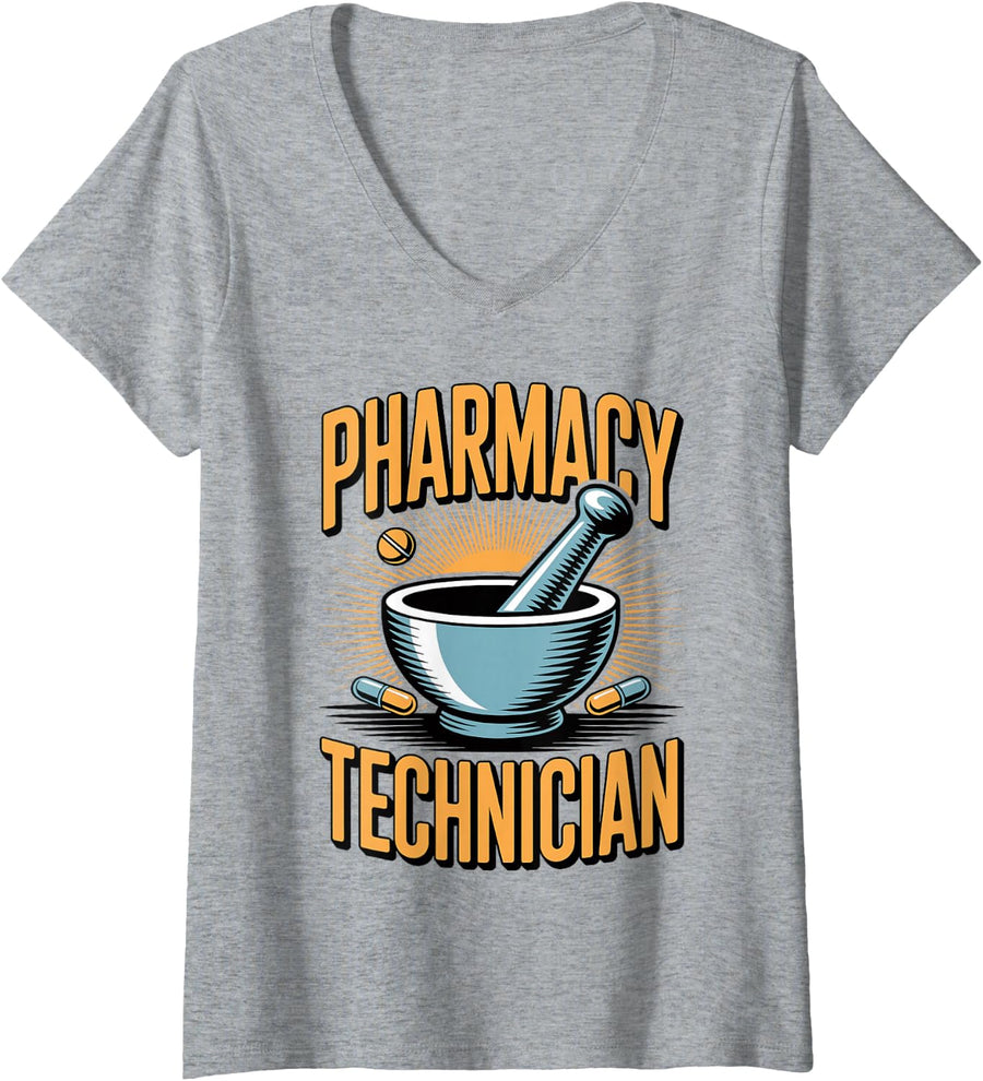 Women's Funny Pharmacy Technician V-Neck T-Shirt - Heather Grey