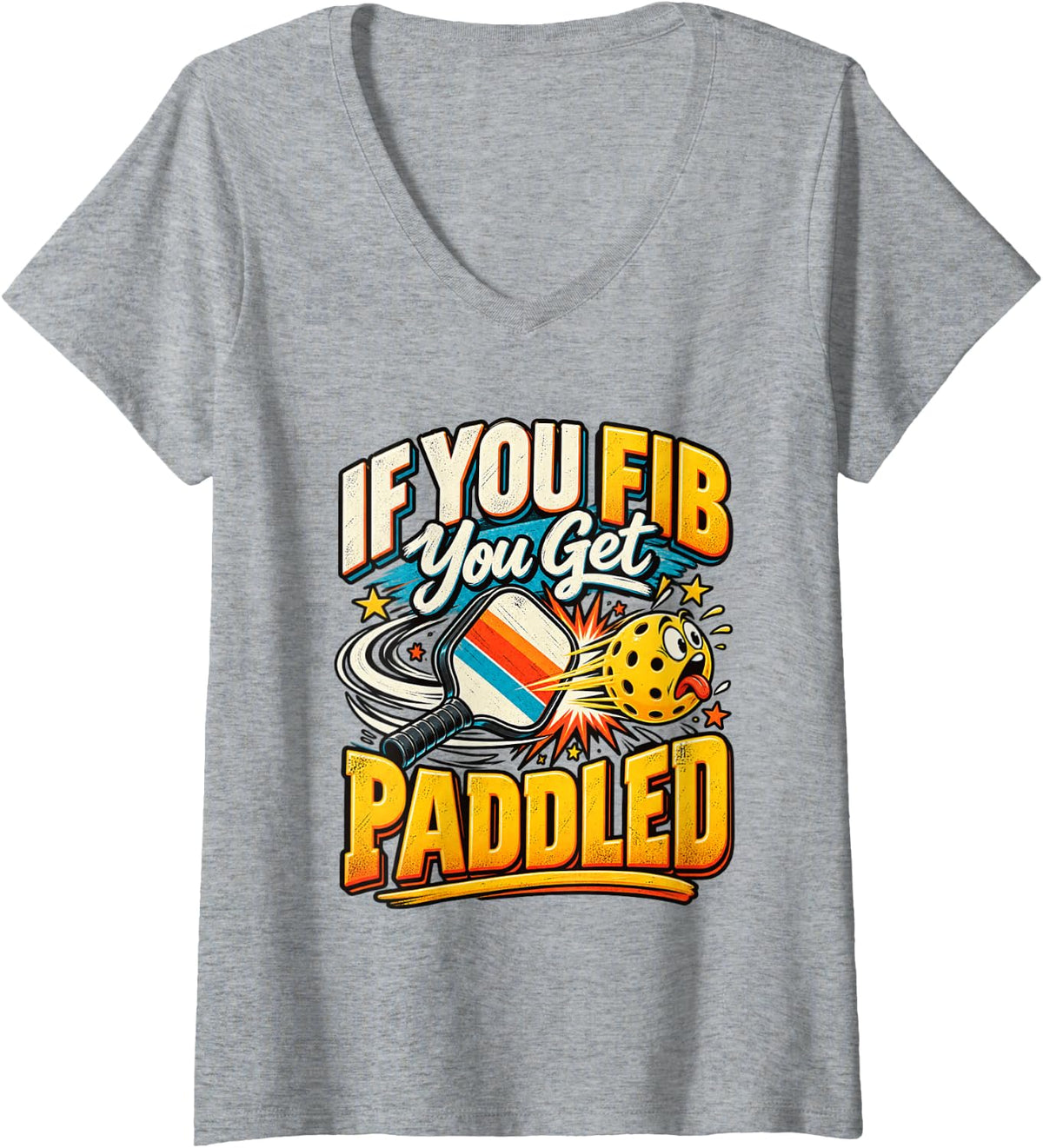 Women's EMT Paramedic Pickleball V Fib Paddle Medical Humor V-Neck T-Shirt - Heather Grey