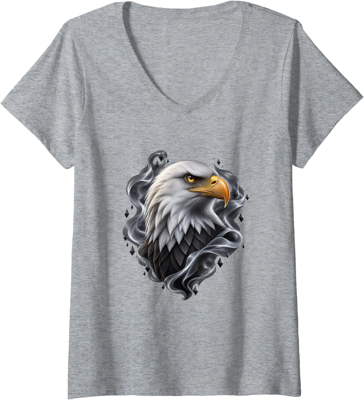 Women's Bald Eagle with White Smoke Crown Bird Art V-Neck T-Shirt - Heather Grey