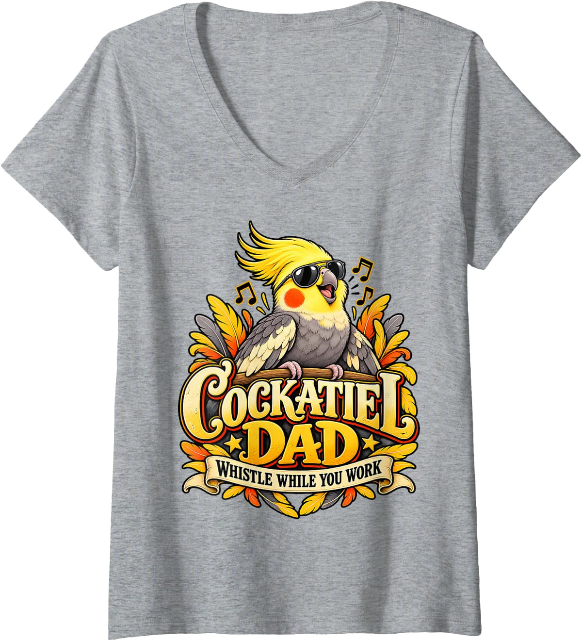 Women's Cockatiel Dad Funny Bird Lover Parrot V-Neck T-Shirt - Heather Grey