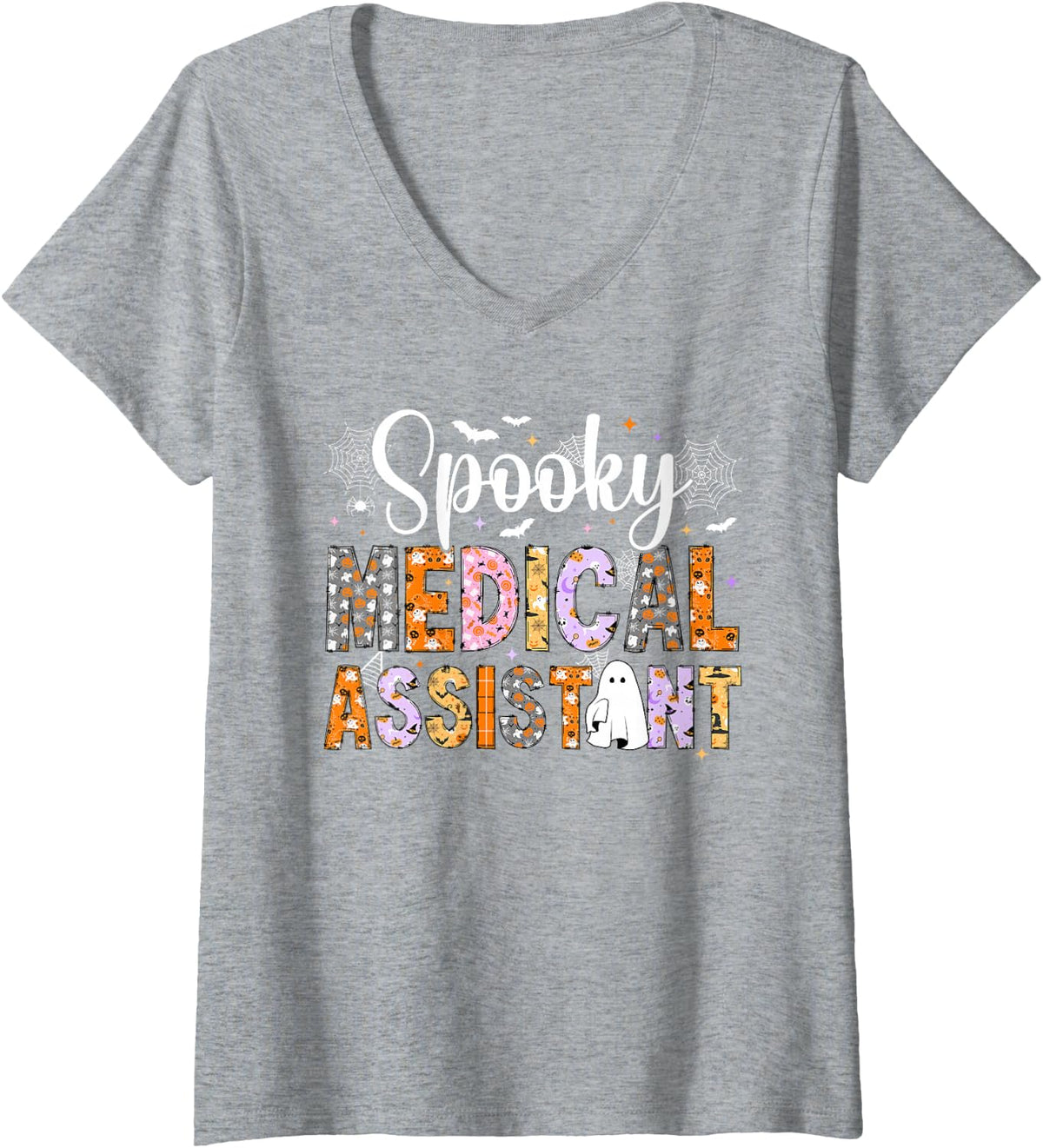 Women's Spooky Medical Assistant Halloween Med Assistant V-Neck T-Shirt - Heather Grey