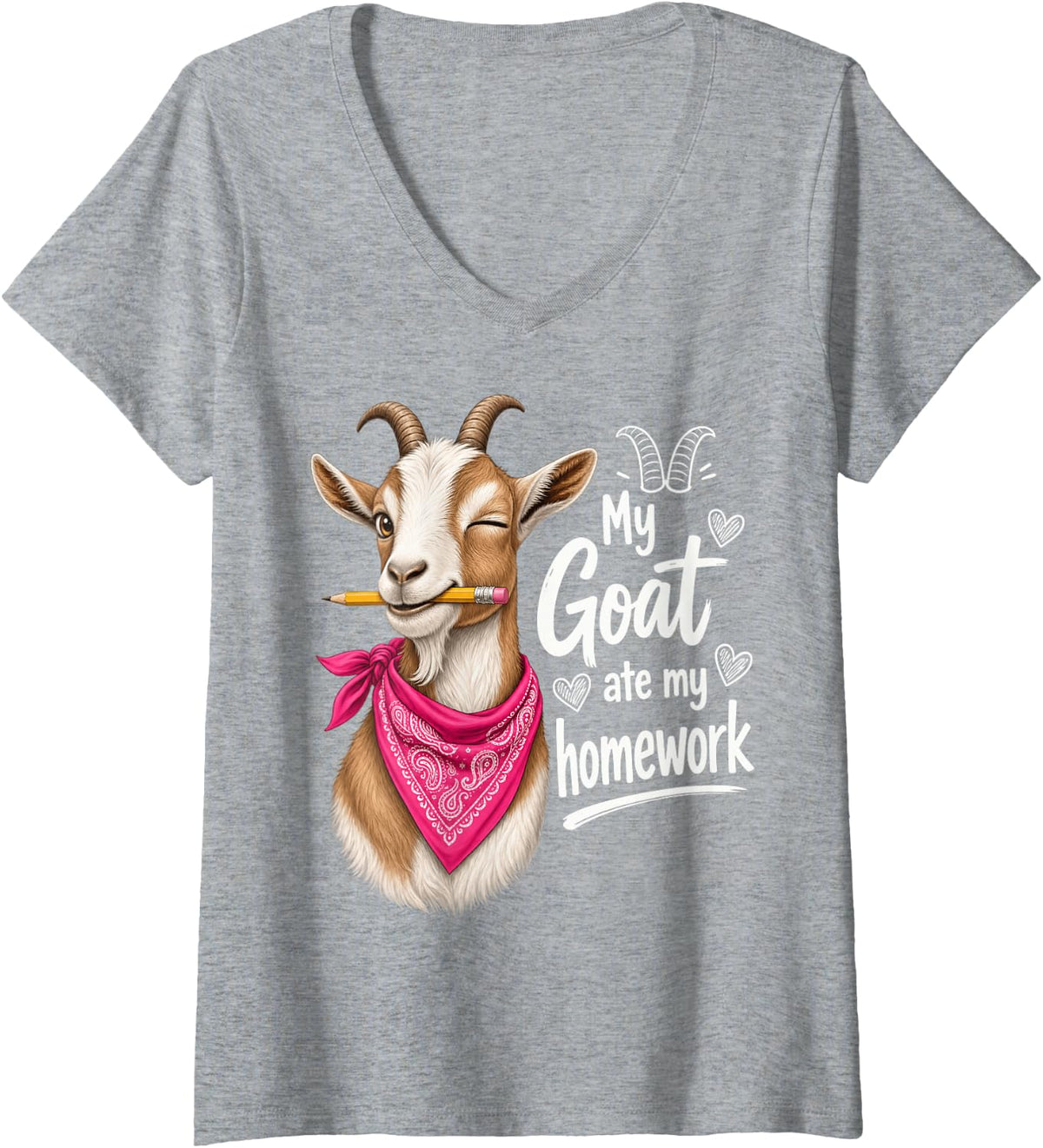 Women's My Goat Ate My Homework Funny V-Neck T-Shirt - Heather Grey