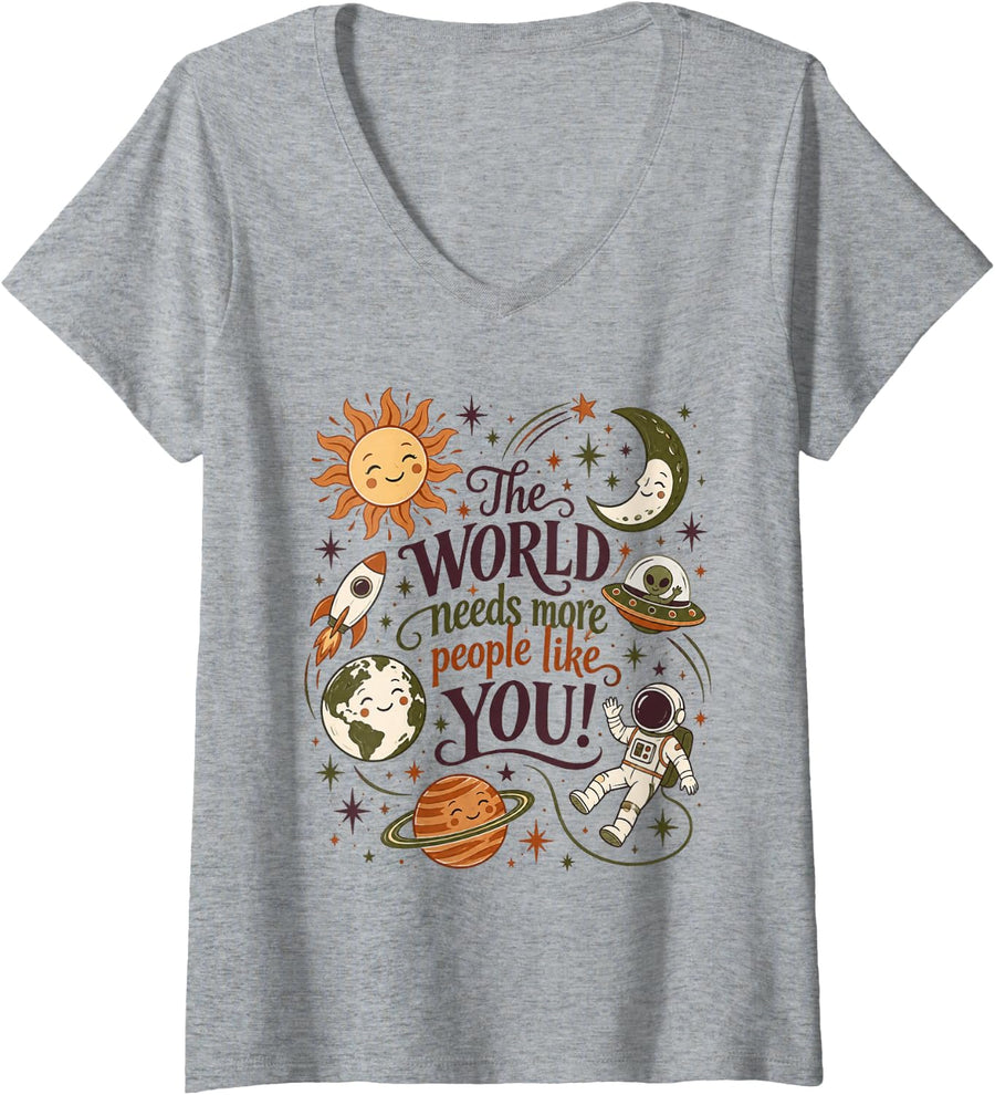 Women's Cute Space Quote Astronaut Planet Solar System V-Neck T-Shirt - Heather Grey