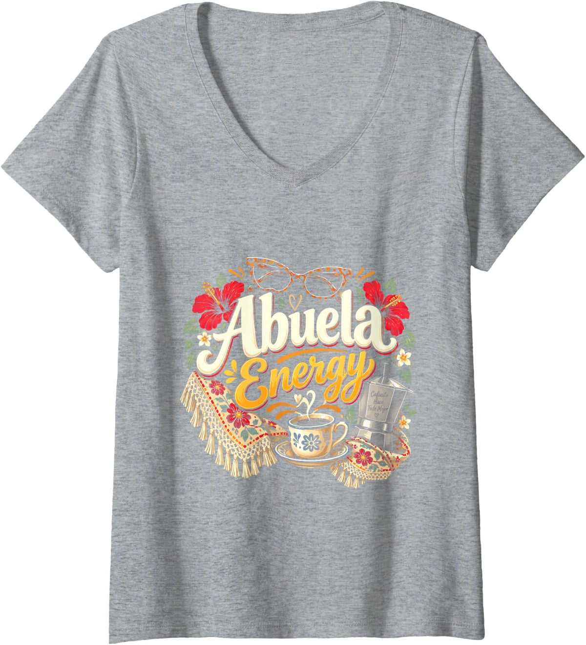 Women's Abeula Energy Funny Abuela V-Neck T-Shirt - Heather Grey