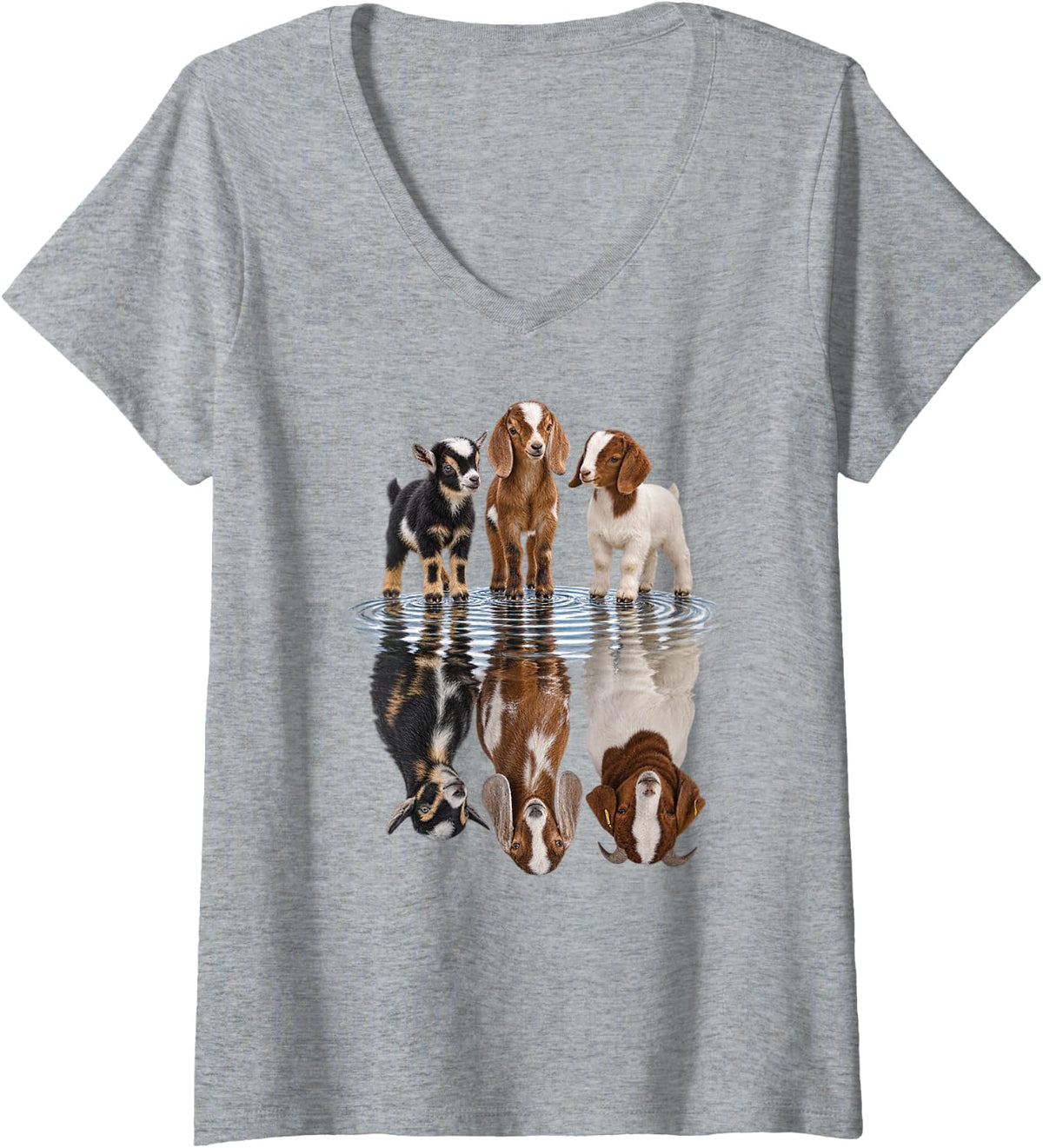 Women's Cute Goats Water V-Neck T-Shirt - Heather Grey