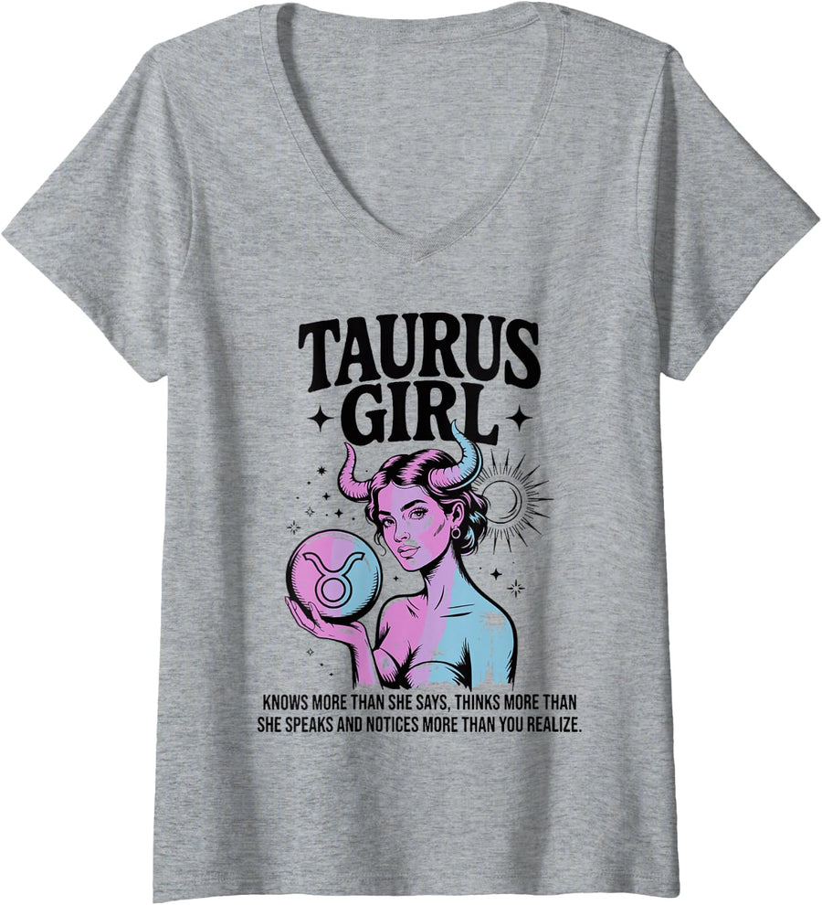 Women's Taurus Zodiac Sign April May Birthday Taurus Women Girl V-Neck T-Shirt - Heather Grey