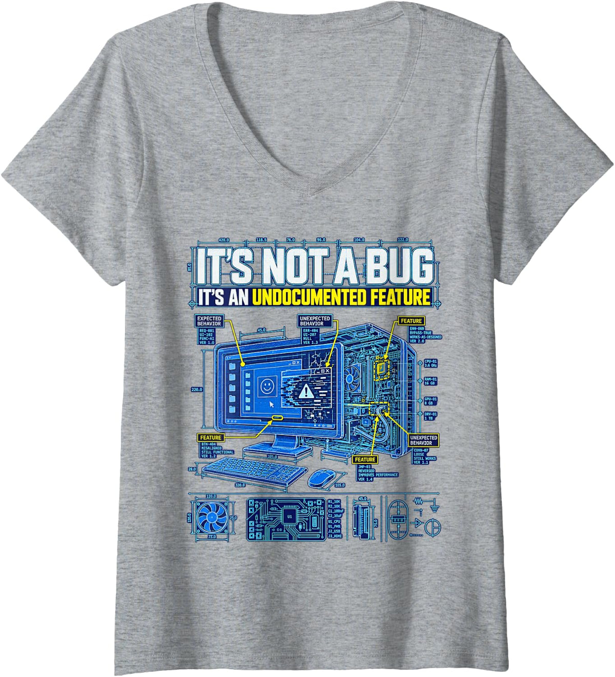 Women's It's Not A Bug Software Engineer Programming Developer Humor V-Neck T-Shirt - Heather Grey