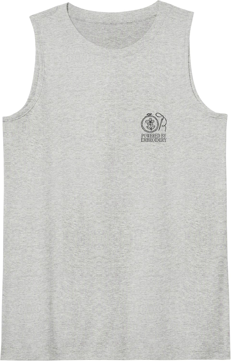 Powered By Embroidery Minimalist Needlework Stitching Sleeveless Tank Top - Heather Grey