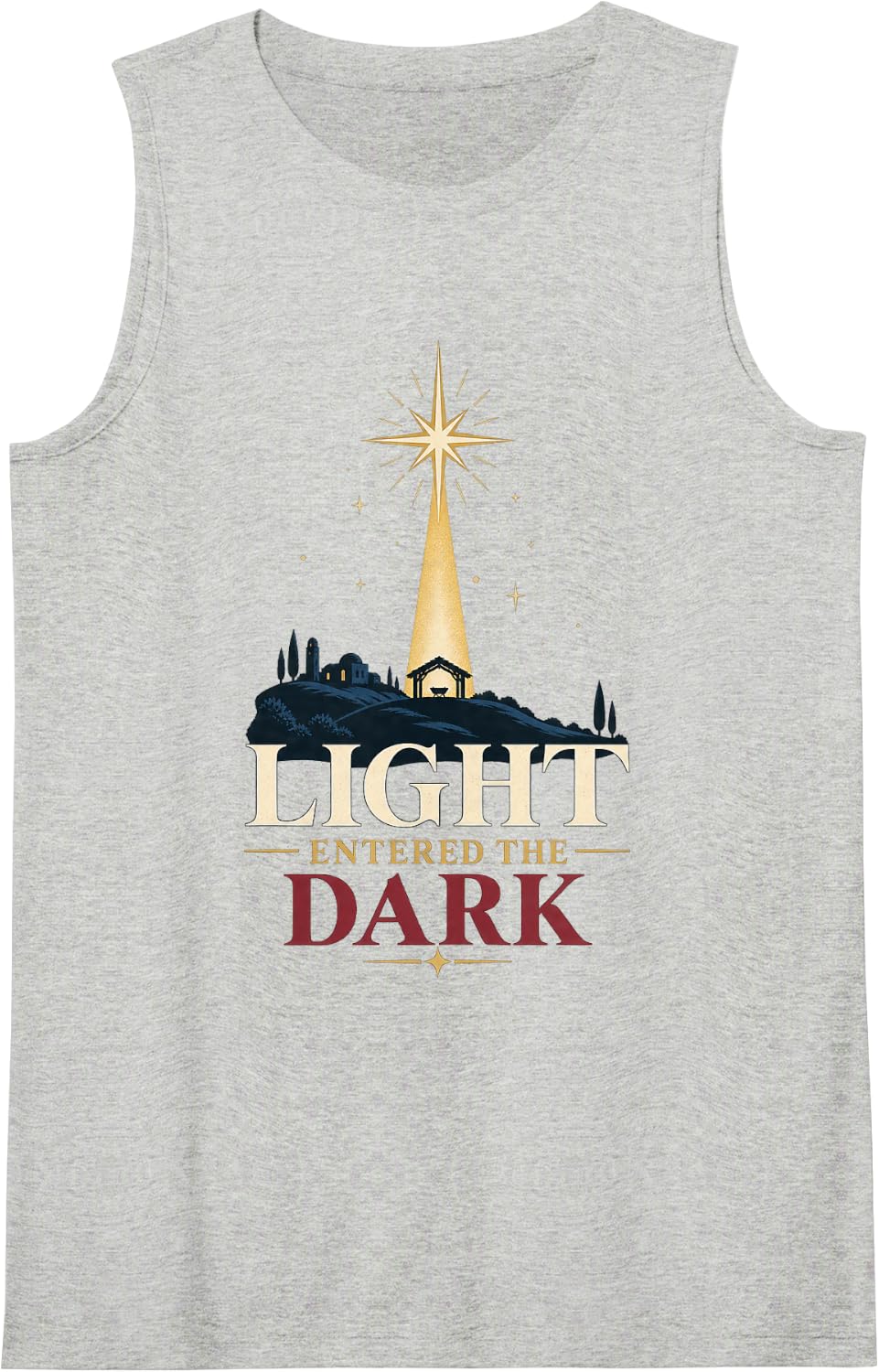 Light Entered the Dark Christian Christmas Sleeveless Tank Top - Heather Grey