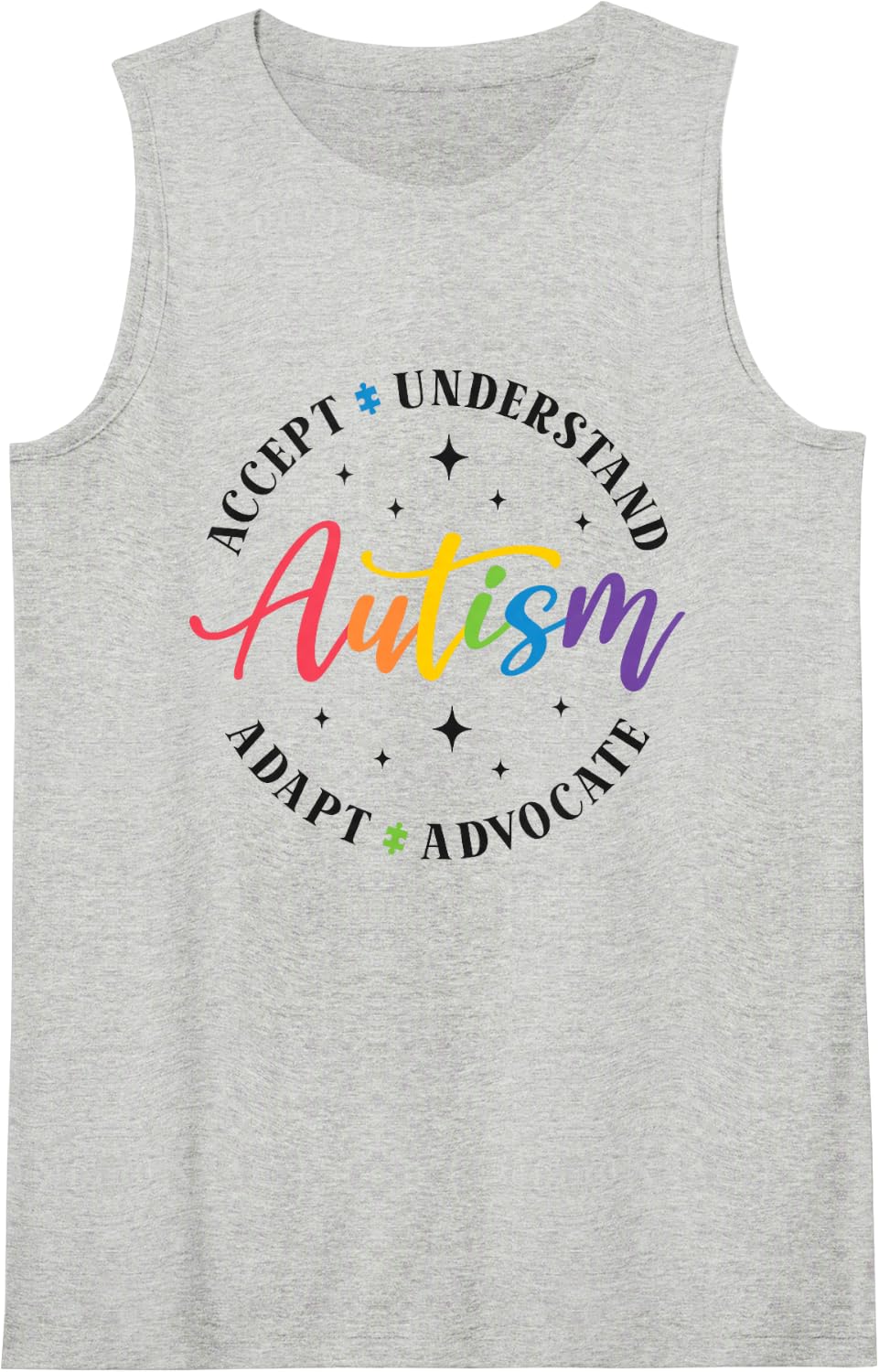 Autism Accept Understand Adapt Advocate Inclusion Sleeveless Tank Top - Heather Grey