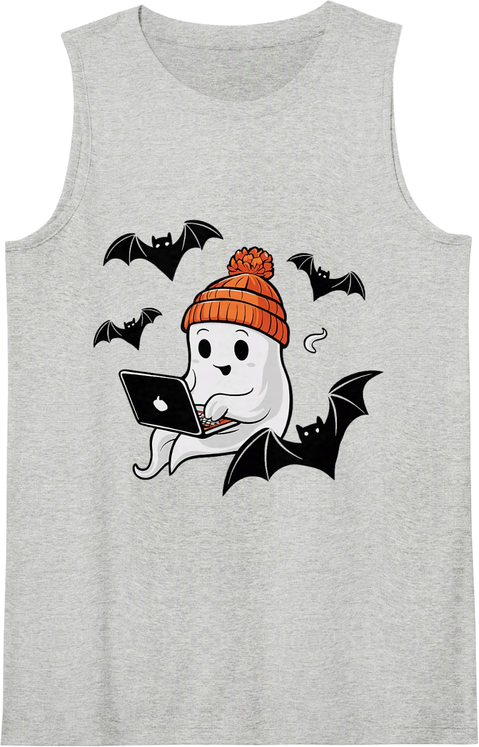 Coding Ghost Spooky Programmer Halloween Funny Programming Sleeveless Tank Top - Heather Grey
