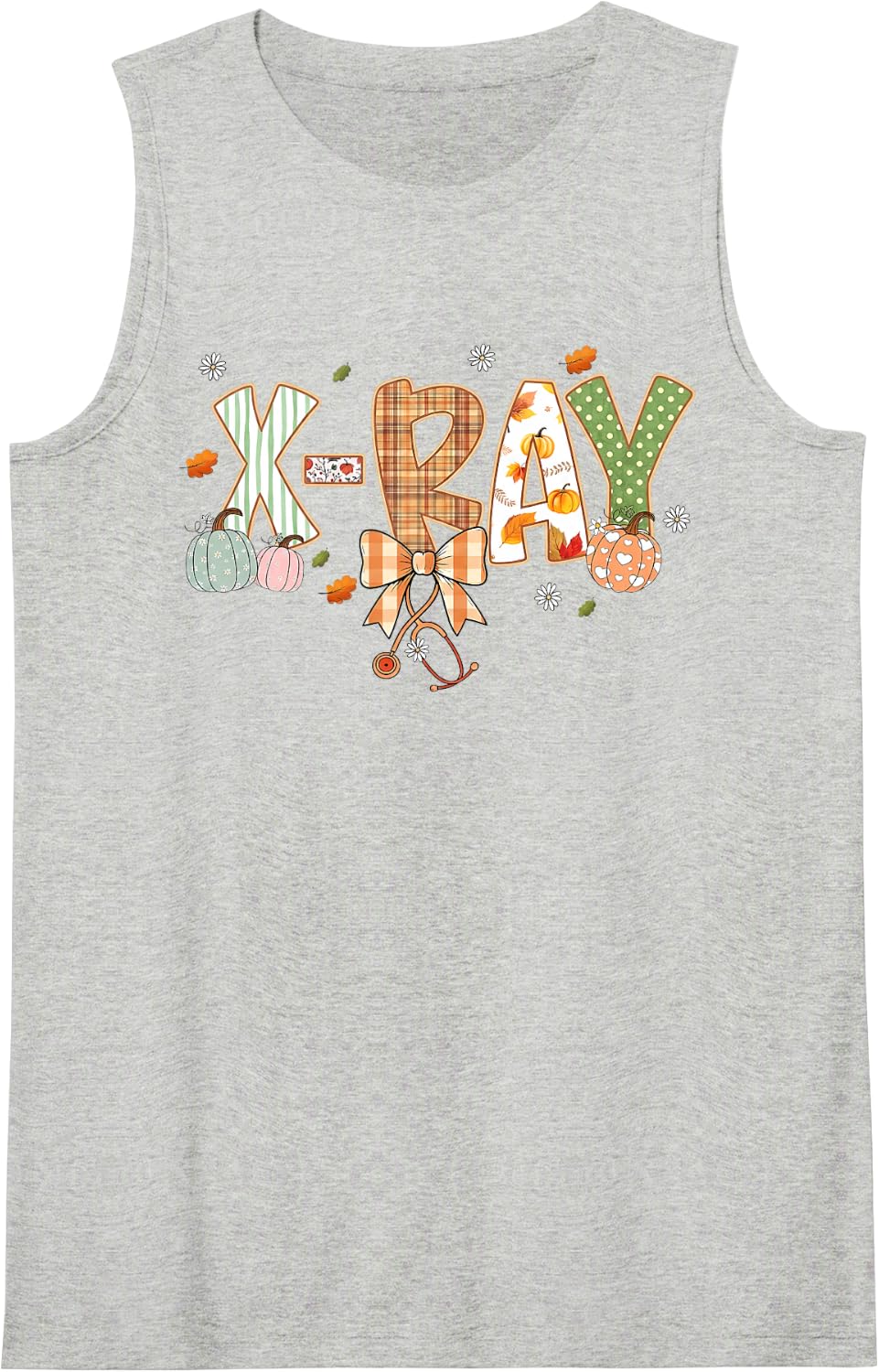Fall X-ray Tech Coquette Bow Pumpkin Autumn Radiologist Sleeveless Tank Top - Heather Grey