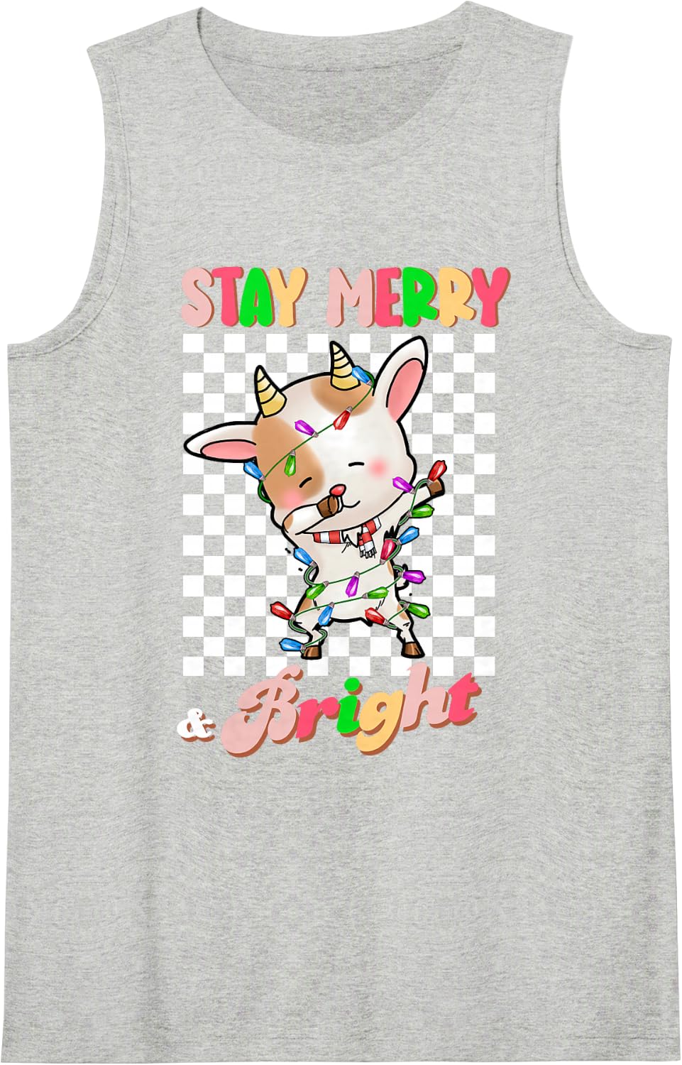 Dabbing Goat Stay Merry and Bright Groovy Christmas Xmas Sleeveless Tank Top - Heather Grey