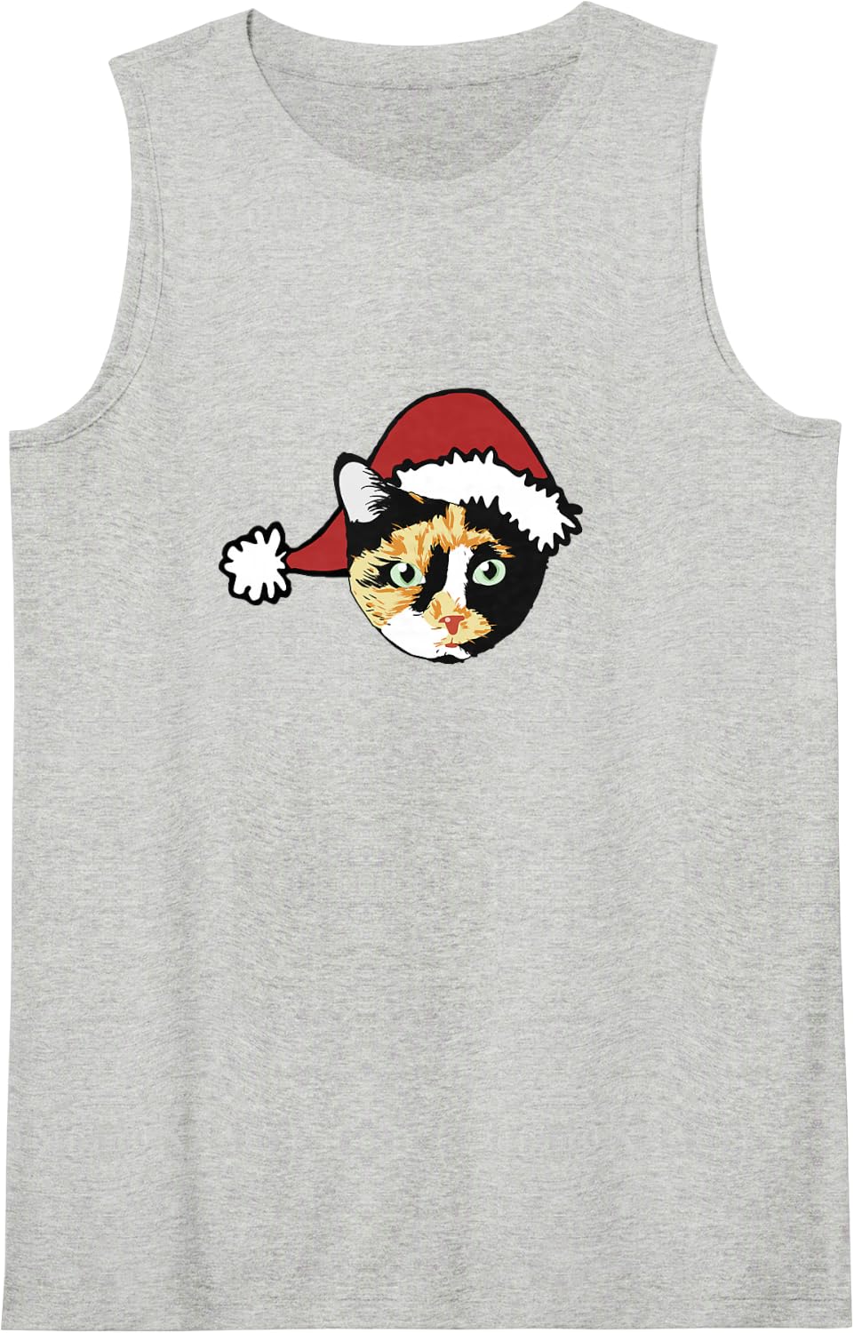 Christmas Cat Calico Sleeveless Tank Top - Heather Grey