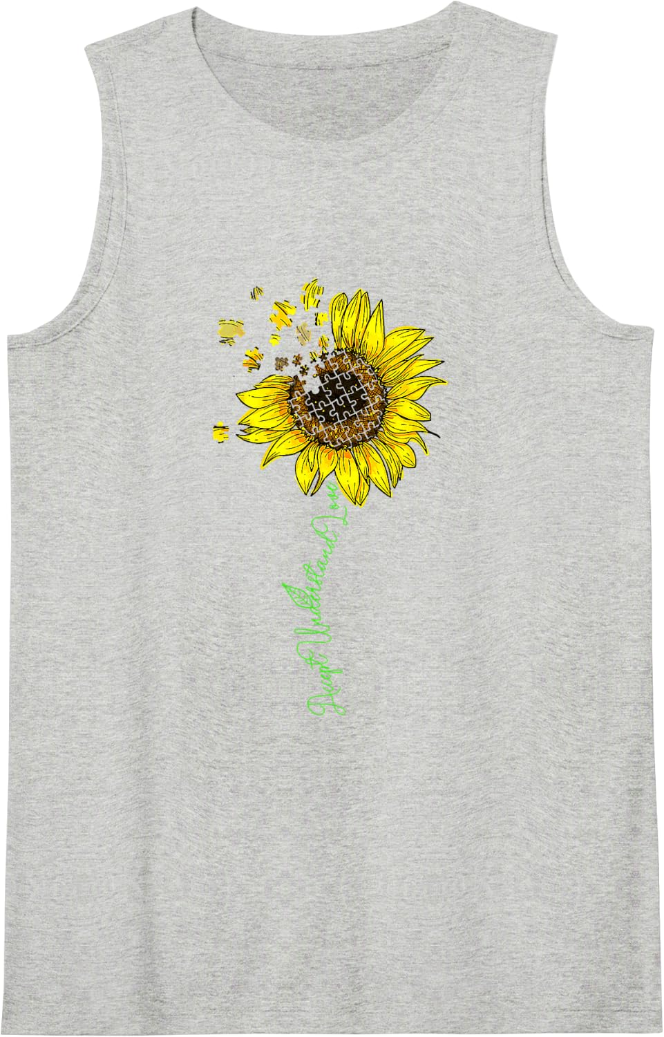 Sunflower Accept Understand Love Autism Awareness Sleeveless Tank Top - Heather Grey