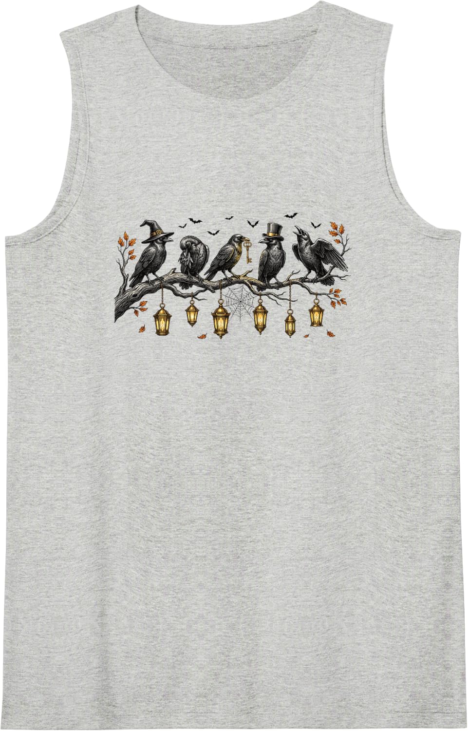 Crows On A Branch Dark Halloween Tank Top - Heather Grey