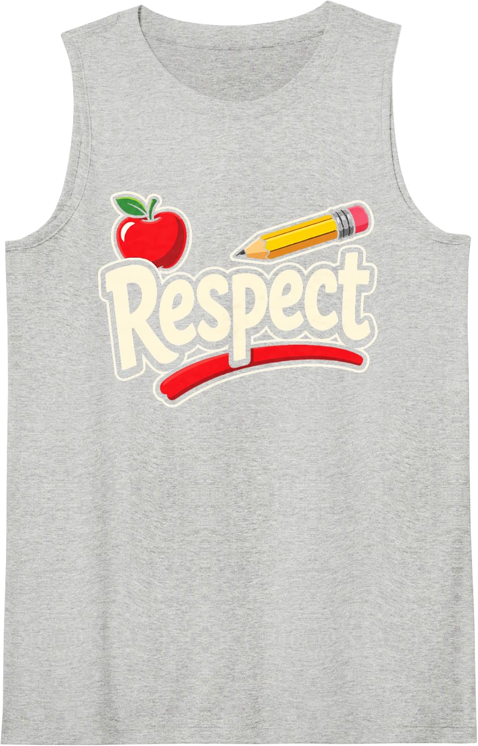 Elementary Teacher Respect Red Apple and Pencil Art Sleeveless Tank Top - Heather Grey