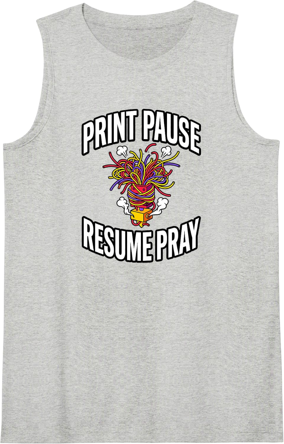 3D Maker Spaghetti Print Pause Resume Pray Sleeveless Tank Top - Heather Grey