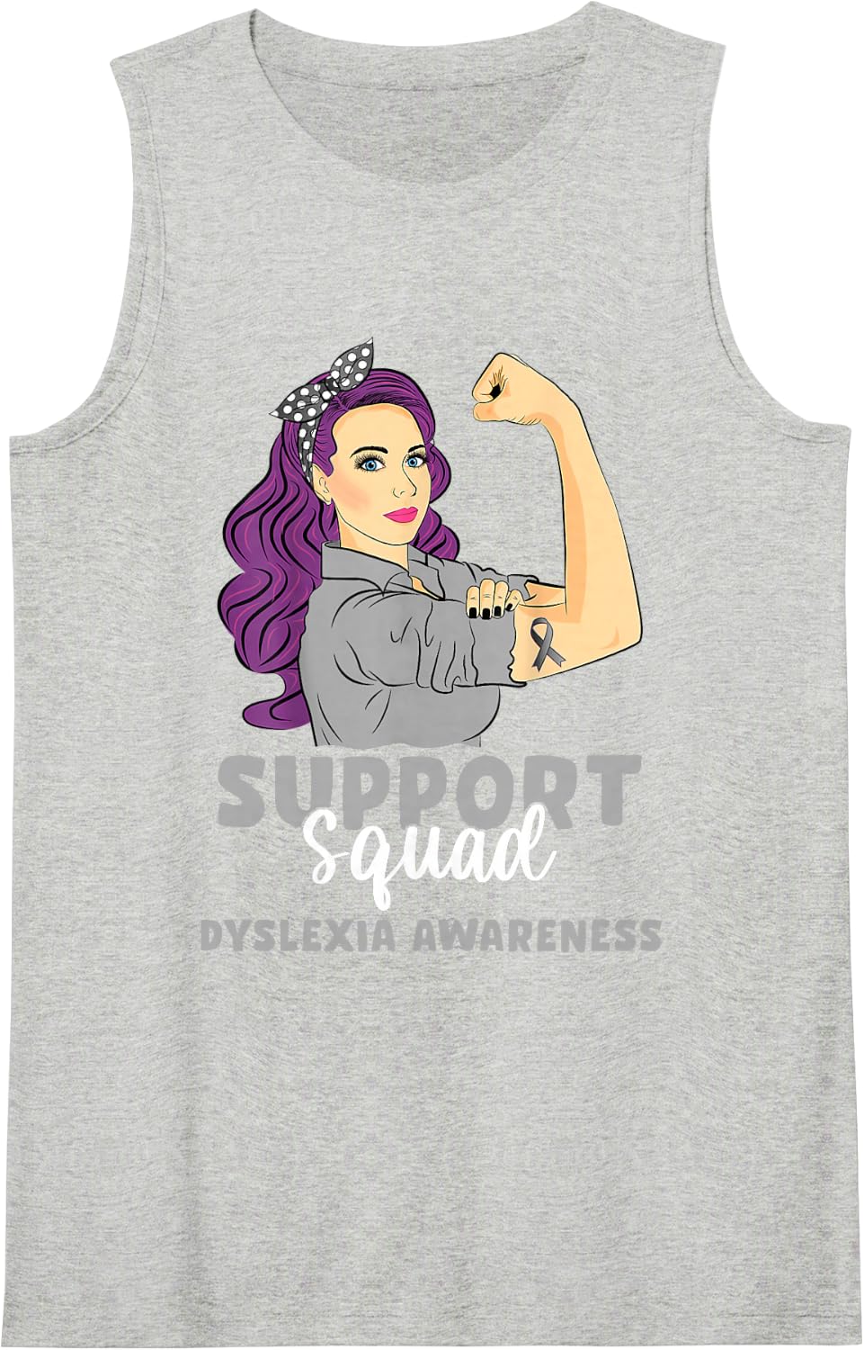 Support Squad Grey Warrior Dyslexia Awareness Women Sleeveless Tank Top - Heather Grey