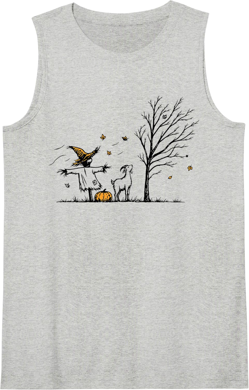Halloween Goat Pumpkin Sleeveless Tank Top - Heather Grey