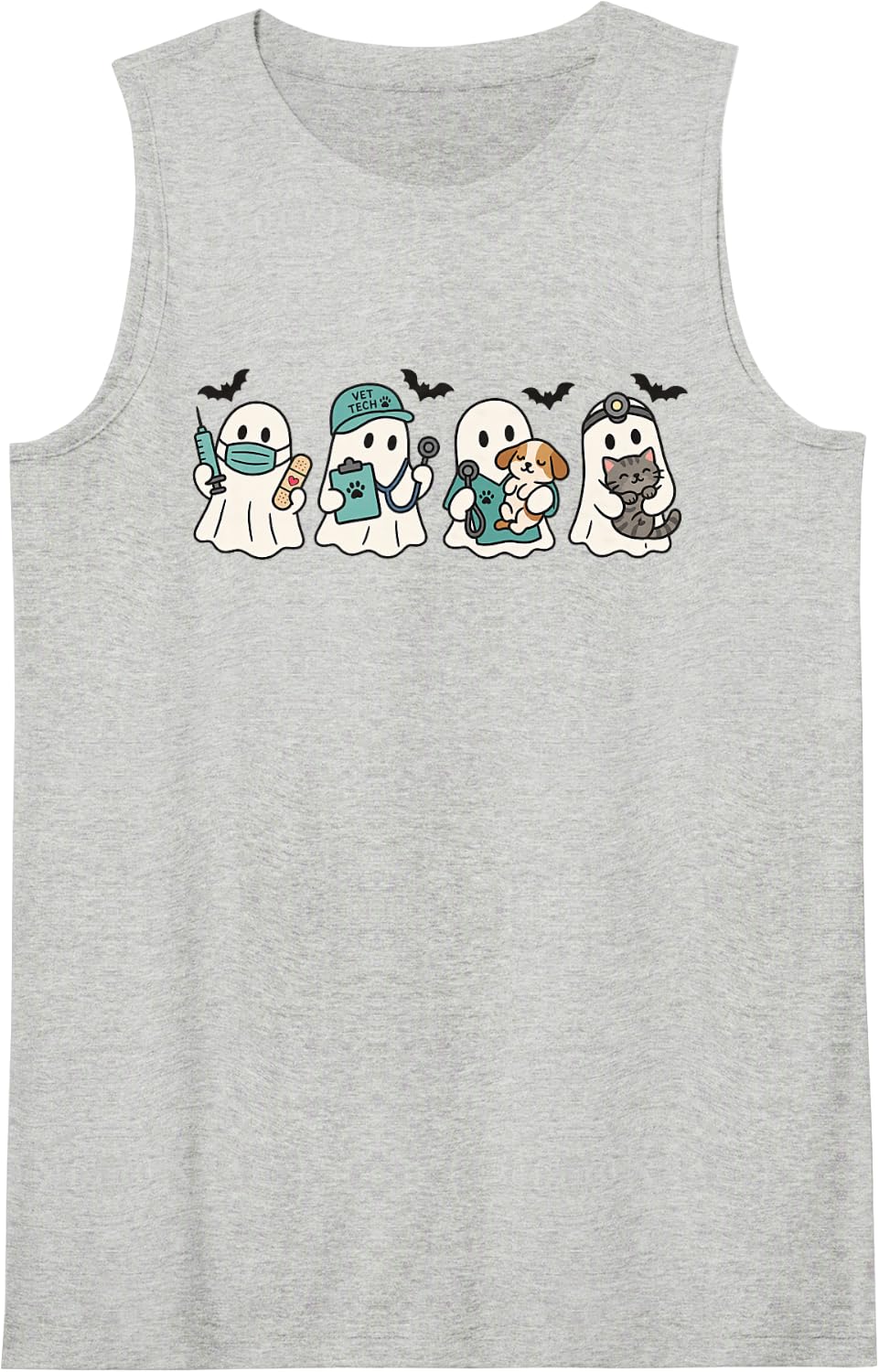 Veterinarian Halloween Vet Tech Ghost Spooky Veterinary Med Sleeveless Tank Top - Heather Grey