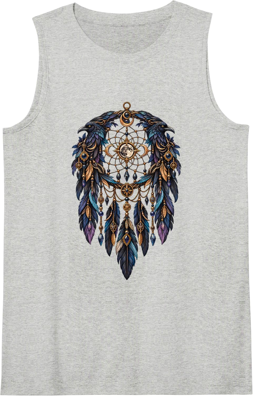 Dreamcatcher, Raven Dream Catcher Sleeveless Tank Top - Heather Grey