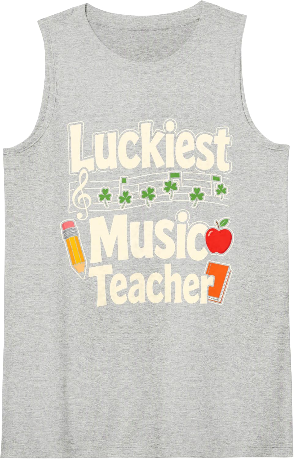 Elementary Music Teacher Gift Luckiest Treble Clef Sleeveless Tank Top - Heather Grey