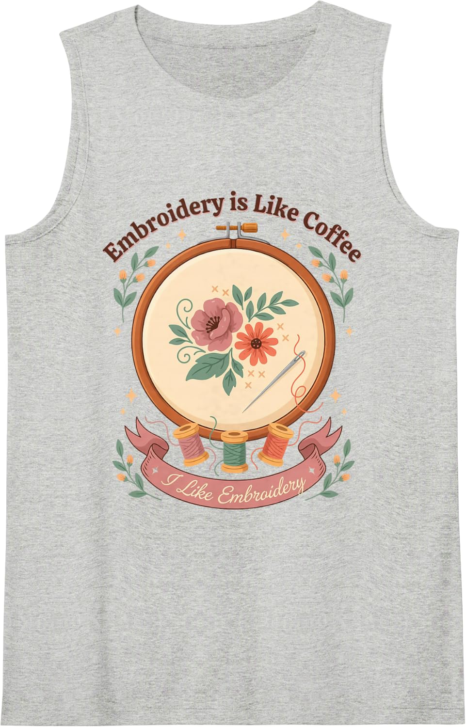 Embroidery Art Hand Embroiderer Embroideries Sleeveless Tank Top - Heather Grey