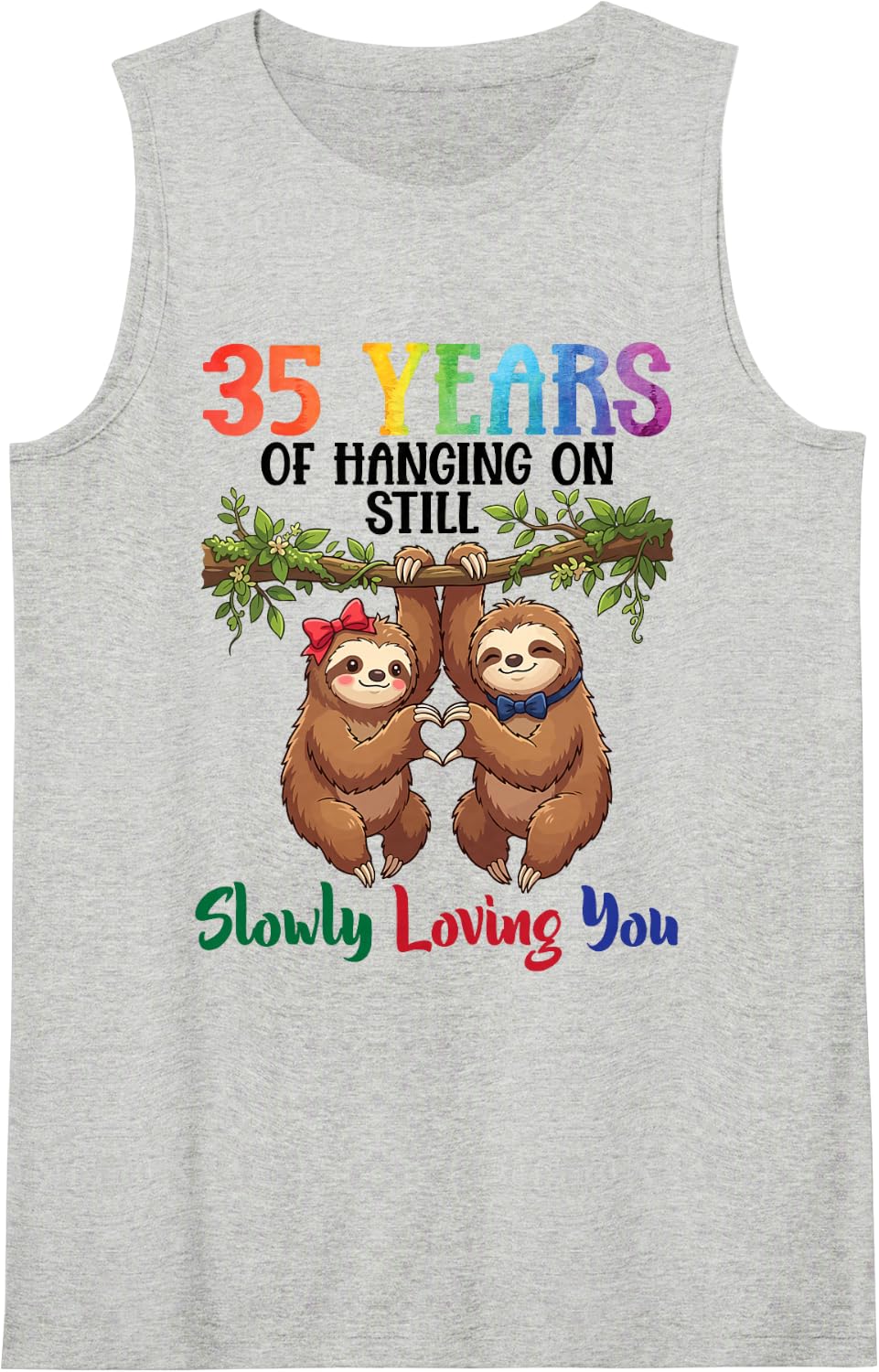 35 Years of Hanging On Still Slowly Loving You Sloth Couples Sleeveless Tank Top - Heather Grey