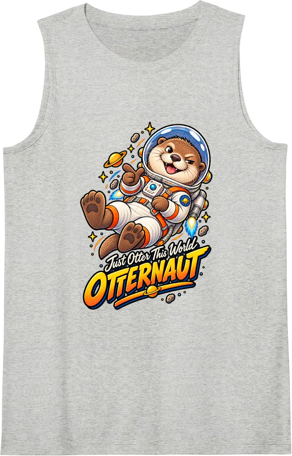 Otternaut Funny Space Otter Astronaut Illustration Tank Top - Heather Grey