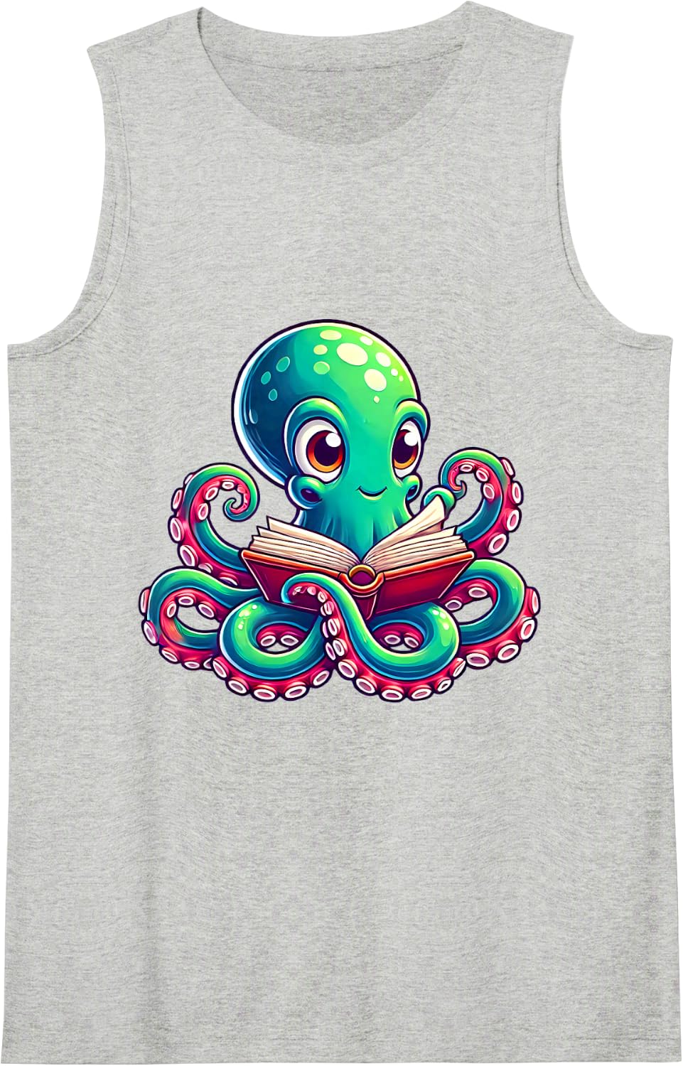 Octopus Reading a Book Sleeveless Tank Top - Heather Grey